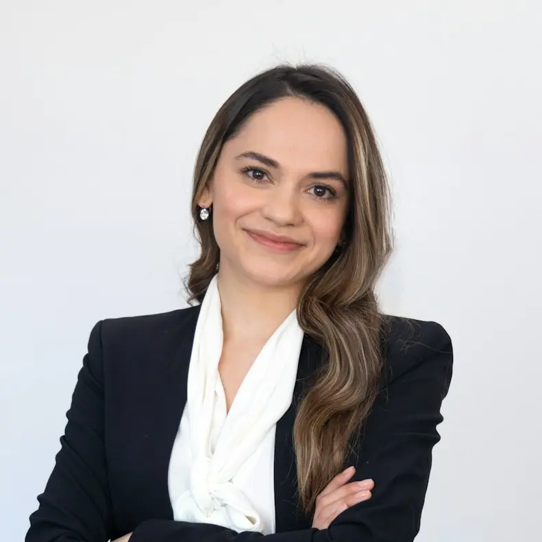 a woman in a black suit